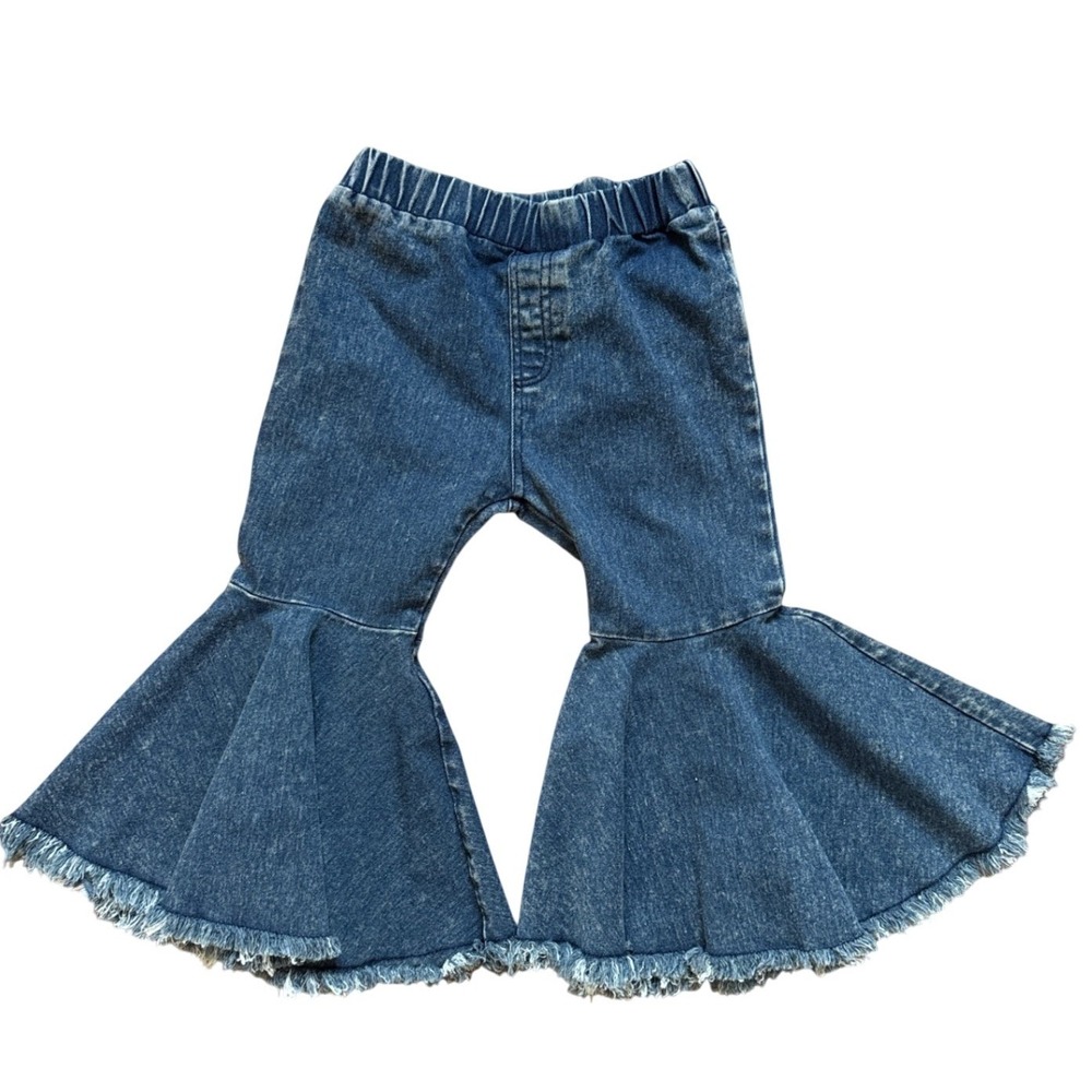Unbranded Bell Bottom Jeans Kids Blue Excellent Acid Wash Flare Raw Hem SIZE 2-3